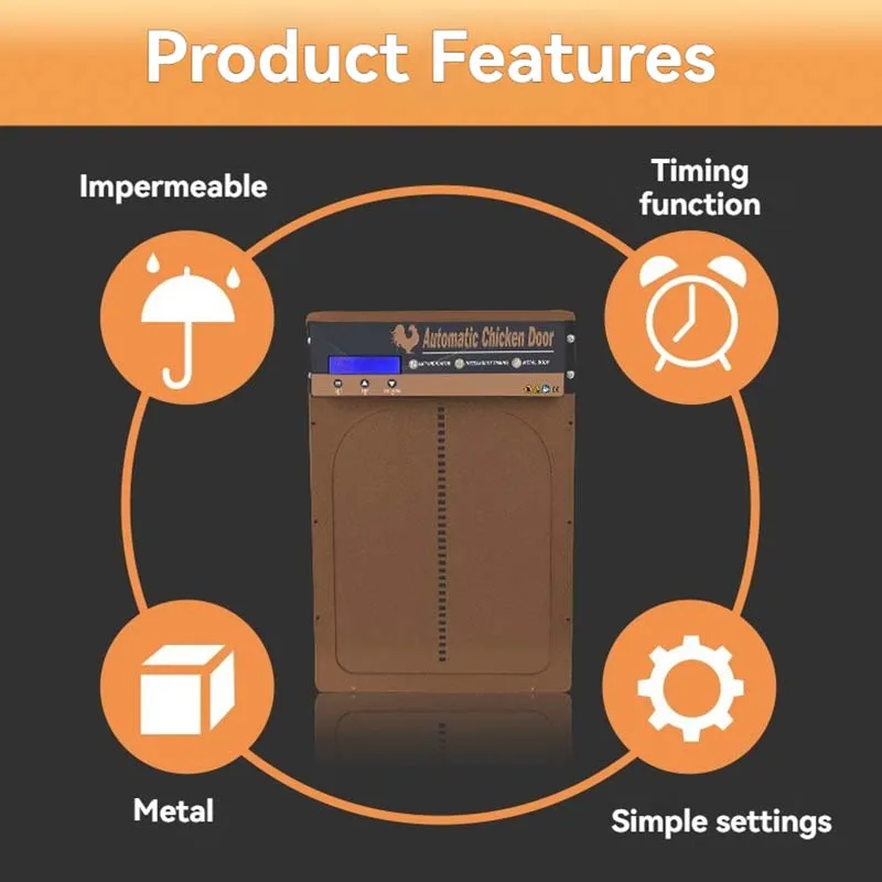 

Металлическая дверь курятника с таймером, солнечный пульт дистанционного управления, датчик света, автоматическая дверь курятника, питание от батареи, датчик света, контраст