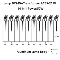 ไฟสวน LED 10/8/6ใน1, ไฟสนามหญ้า Ip65กันน้ำตกแต่งสวน DC24V 110V220V 50W30W ภูมิทัศน์จุดสูงสุดสปอตไลท์