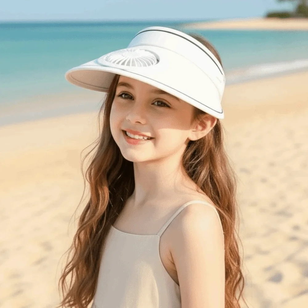 Portable Rechargeable Fan Hat Long-lasting Breathable Children Visor Cap Adjustable Candy Color Empty Top Fan Hat Hiking