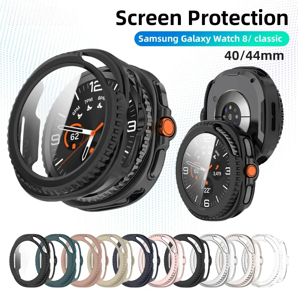 삼성 갤럭시 워치 8 40 44mm 하드 범퍼 강화 유리 보호 장치용 유리+케이스