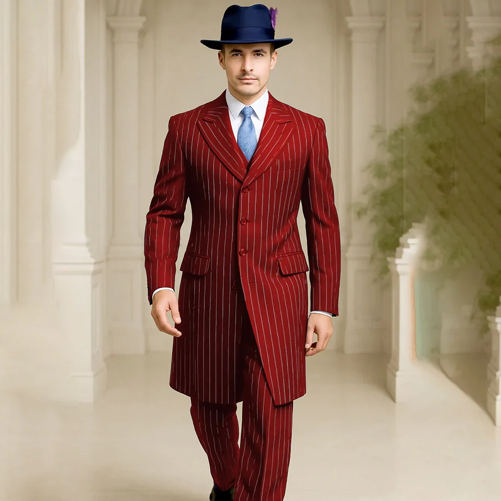 High Quality Suits for Men 3 Piece Jacket Pants Vest Fashion Pinstripe Single Breasted Peak Lapel Blazer High Quality Outfits