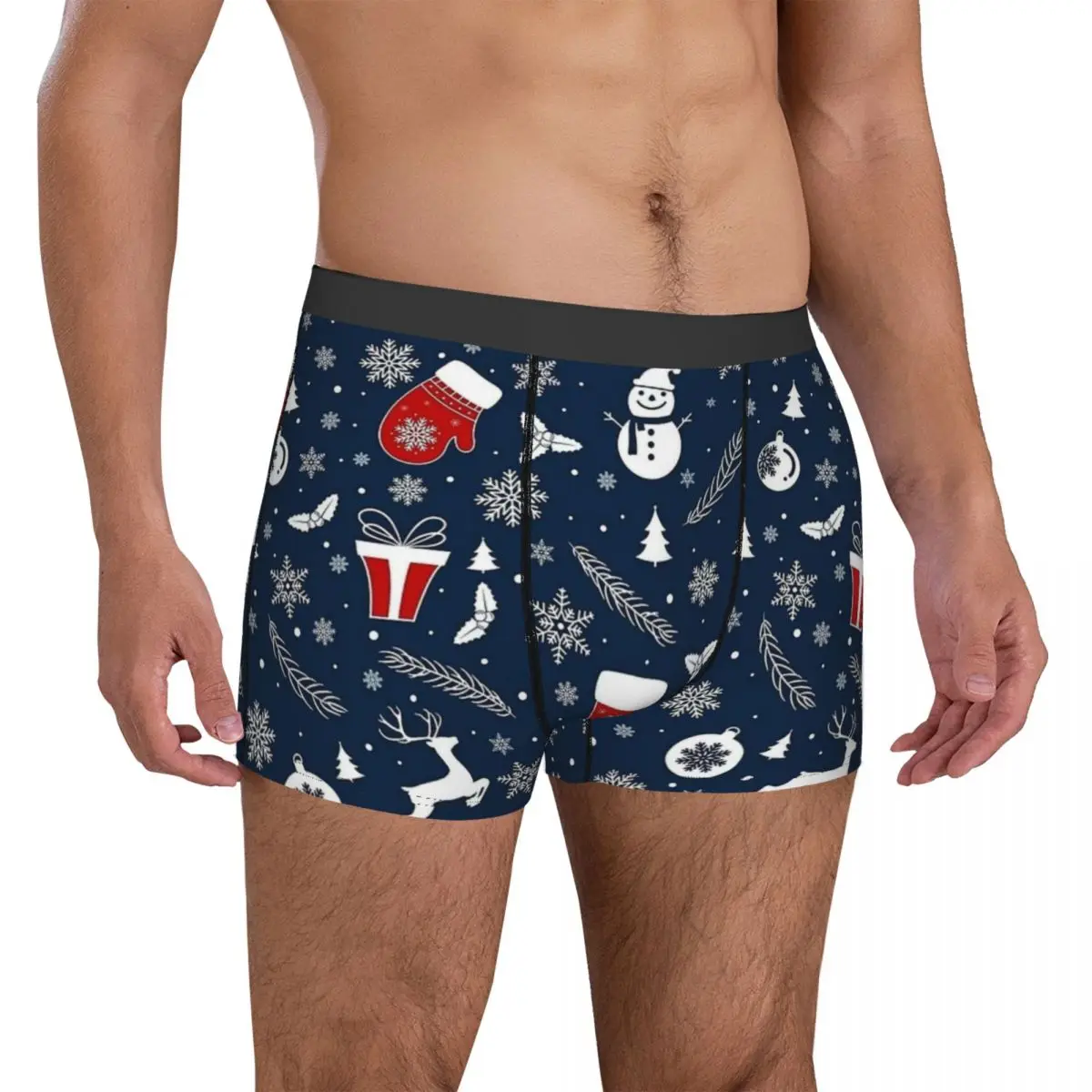 Flocos de neve natal azul roupa interior sexy calcinha impressa boxer breve bolsa masculina plus size tronco