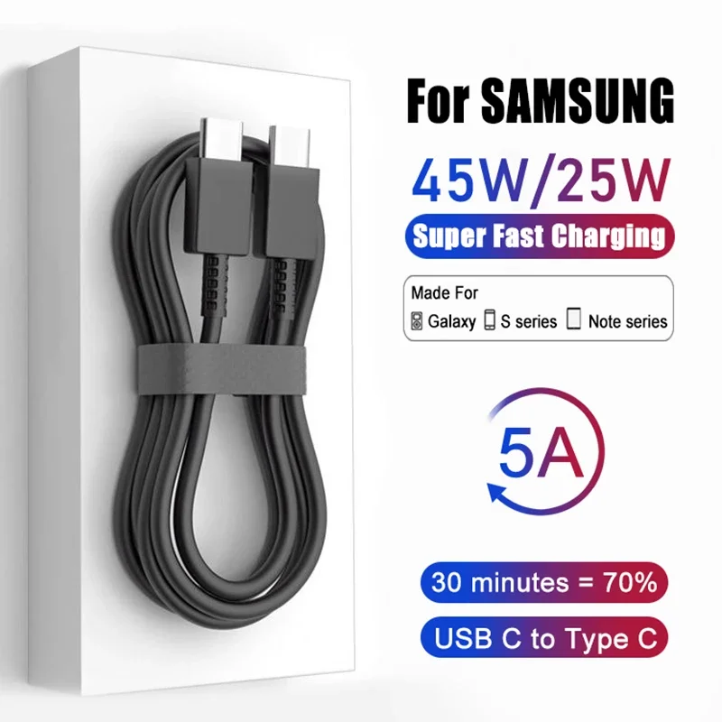 45W Super Fast Charging Cable For Samsung Galaxy S20 S21 S22 S23 Ultra Plus USB Type C Cables A54 A53 A33 A13 Note 20 10 Plus