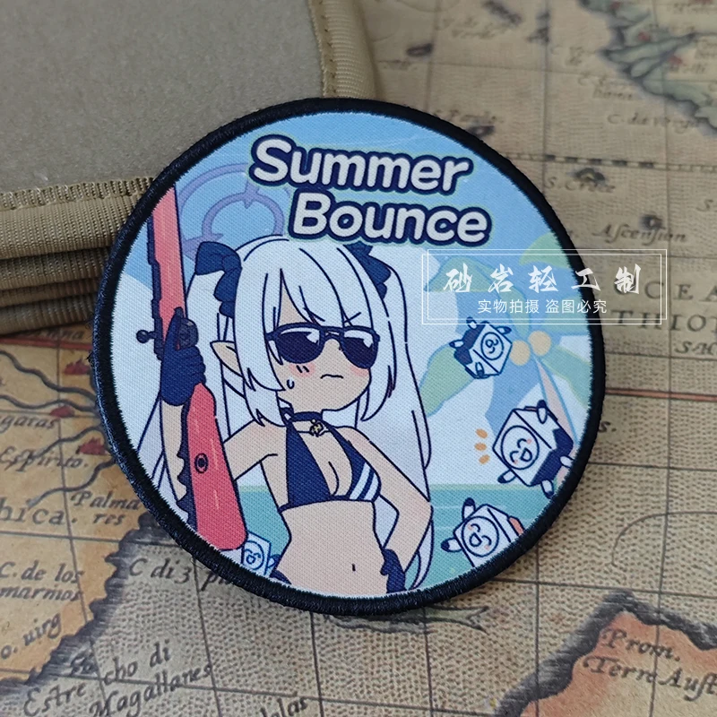 Blue Archive Summer Bounce Tactical Hook&Loop Patchs for Clothing Game Gun Girl Personalized Backpack Badge Sticker