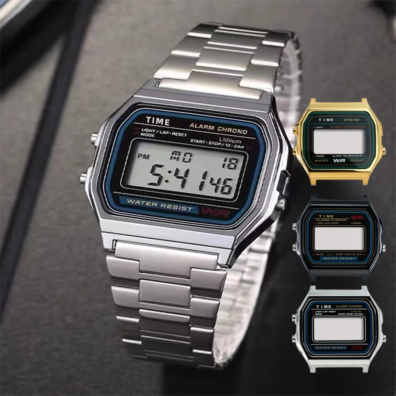 حافظة ساعة معدنية ريترو لساعة كاسيو صغيرة مربعة A158WA-1DF A159W-N1DF F-91 حافظة من الفولاذ المقاوم للصدأ معدلة للرجال والنساء برغي