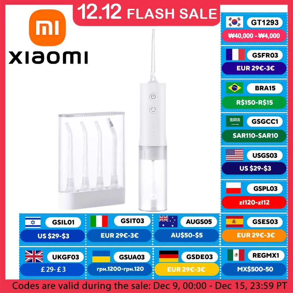 XIAOMI MIJIA Portable Oral Irrigator,4 Mode 200ML Rechargeable Flossers IPX7 Waterproof Cleaning Electric Flossing Picks Machine