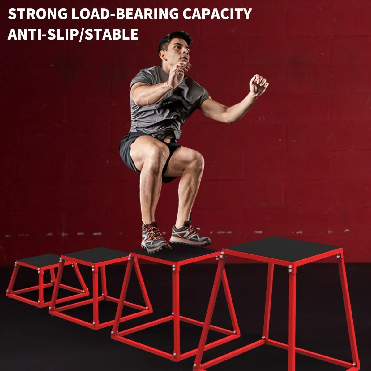 4 PCS Metal Plyometric Jumping Box，12/18/24/30 Inch Steel Plyo Box for Fitness Exercise Home Gym