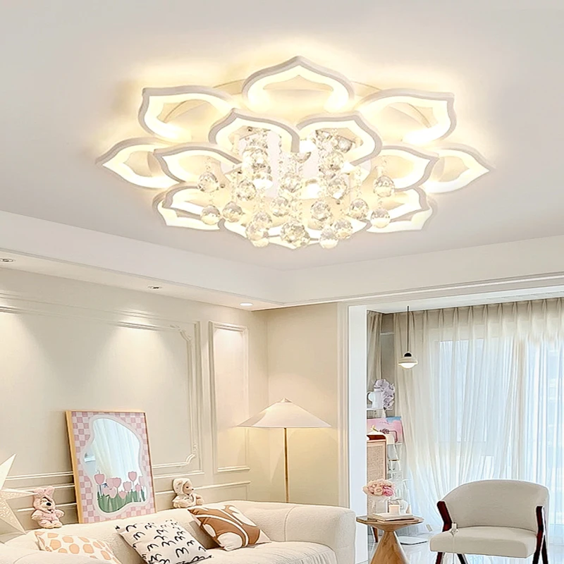 Imagem -02 - Suokeshuc-crystal Lotus Lâmpada do Teto Led Moderno Controle Remoto Acrílico Branco Decoração de Casa Dispositivo Elétrico 85265v k9