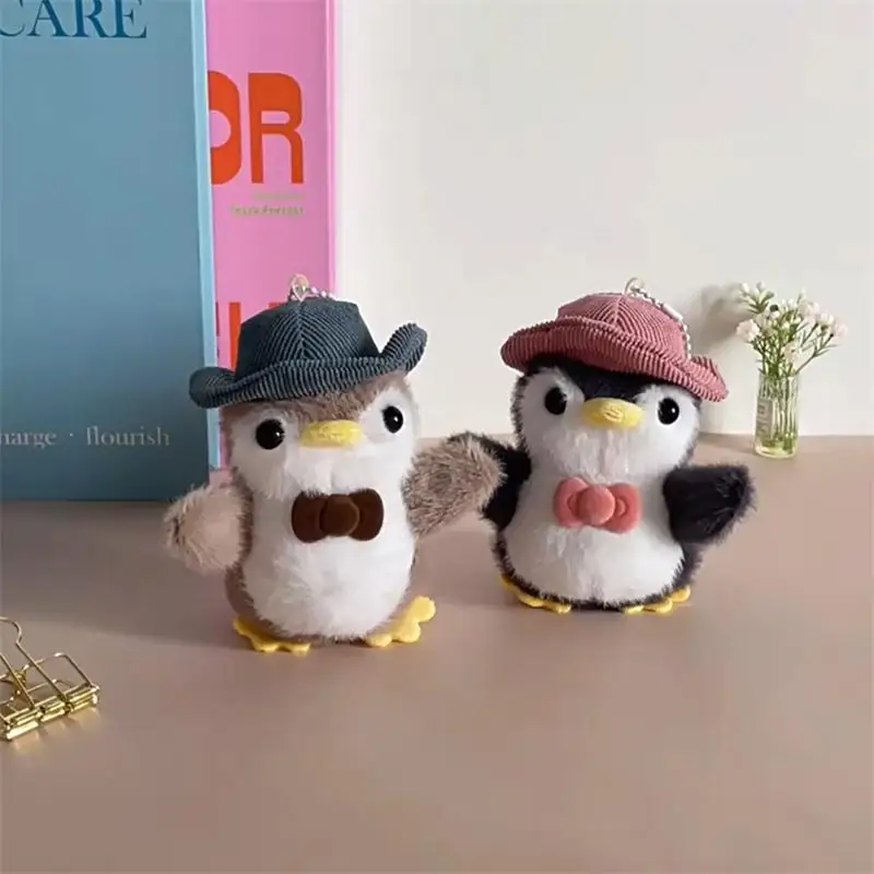Dessin animé mignon pingouin en peluche poupée jouets porte-clés pendentif sac suspendus ornements sac à dos charme Girly porte-clés cadeau d'anniversaire de noël