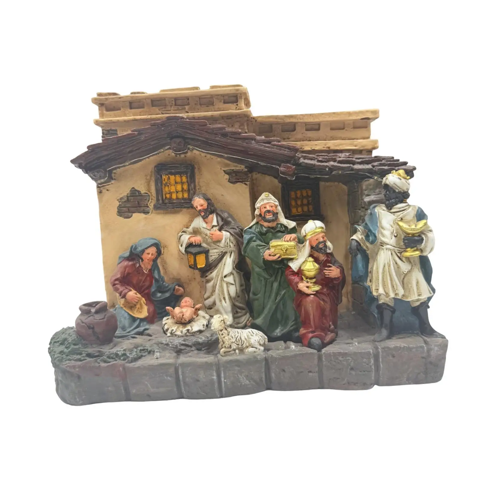 

Jesus Manger Christmas Nativity Set with Lighting Resin Statue 29×14×24cm Decorative Holiday Decor Traditional with Music