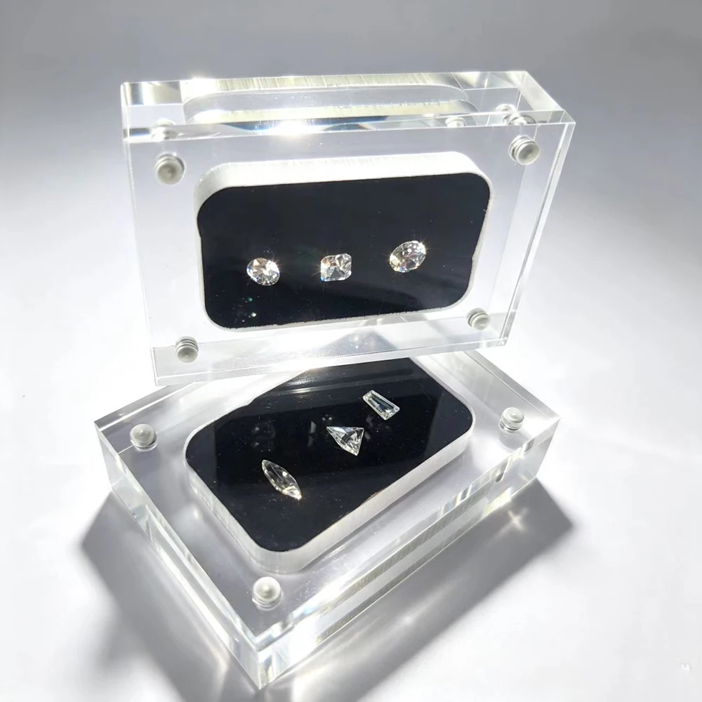 Clear Acrylic Diamond Storage Box Gems GIA Jewelry Display Organizer Gemstone Gift Packaging Box Loose Diamond Showcase Tray
