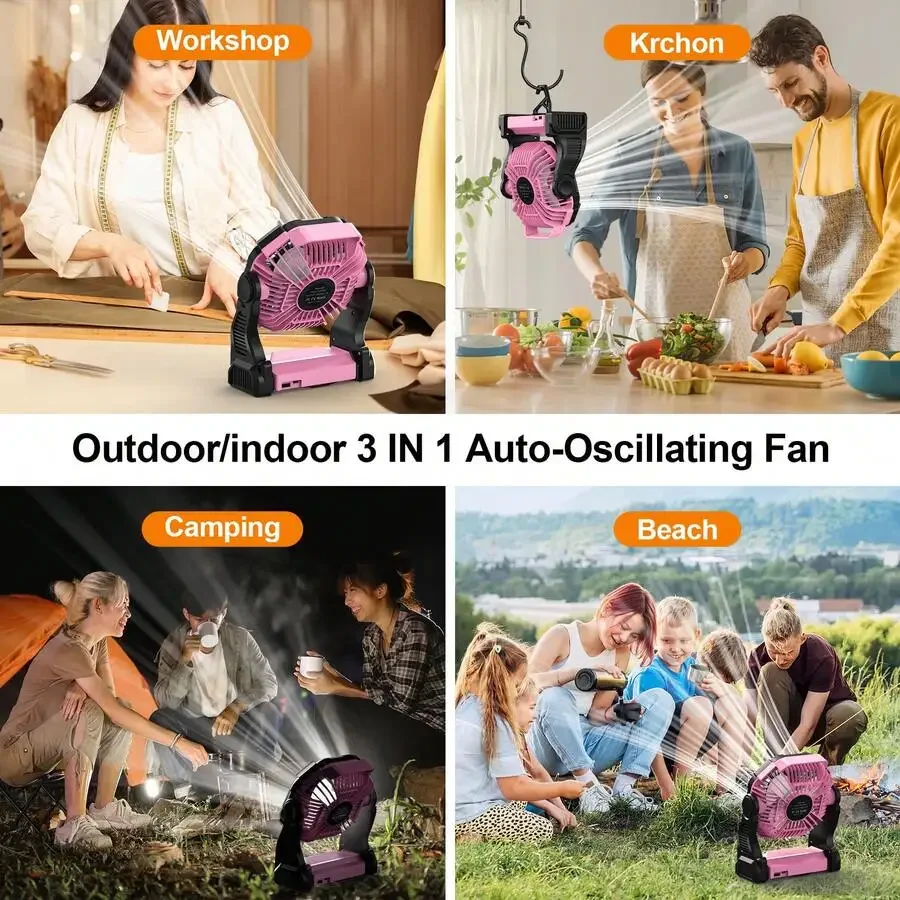 Draagbare led campinglantaarn met ventilator met 4 snelheden_voghion.com