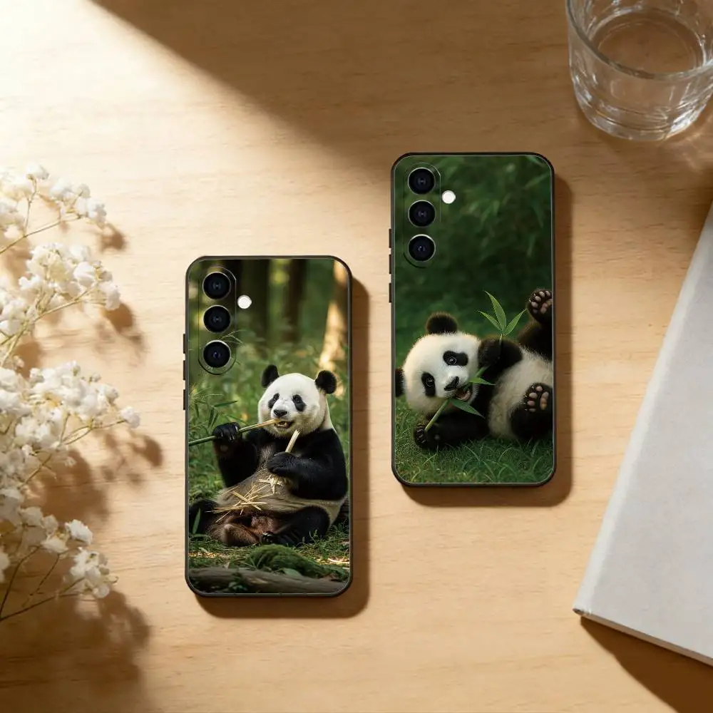 Animal Panda Phone Case Black Silicone Soft For Samsung Galaxy A73,A72,A71,A70,A53,A52,A51