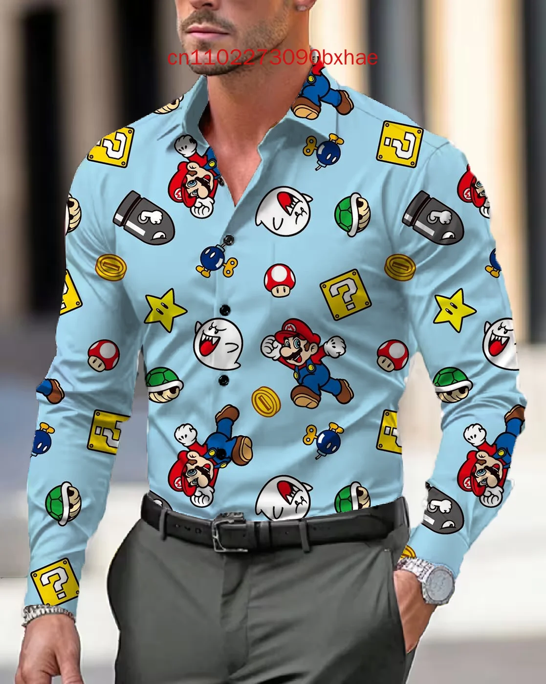 2025 New Spring and Autumn Super Mario Men's Long Sleeve Shirt 3D Printed Casual Street Retro Men's Button Shirt