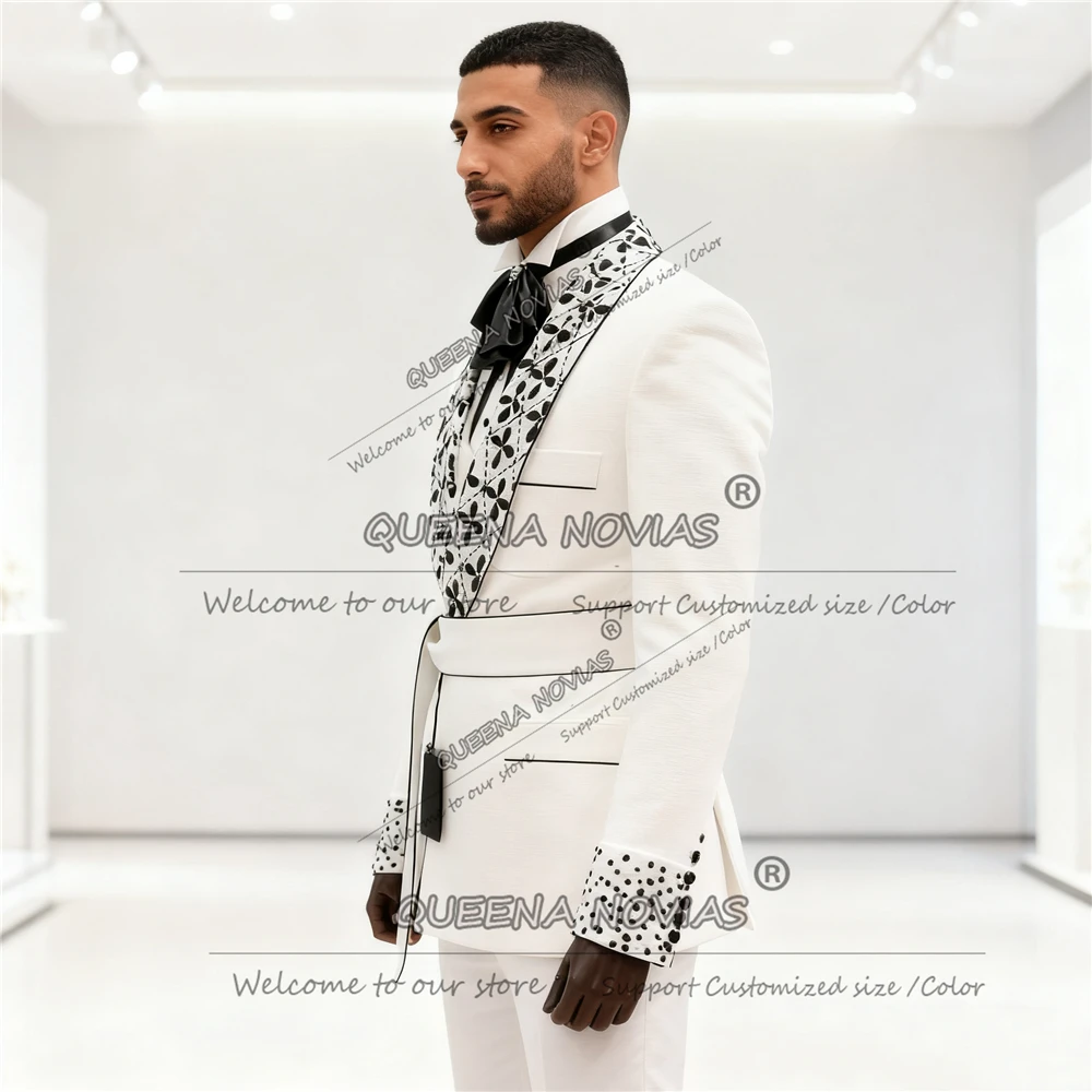 التألق الماس الخرز رجل الزفاف البدلات الرسمية 2 قطعة مجموعة مزدوجة الصدر العريس الحلل مخصصة شال التلبيب الدعاوى الرجال سليم صالح #4