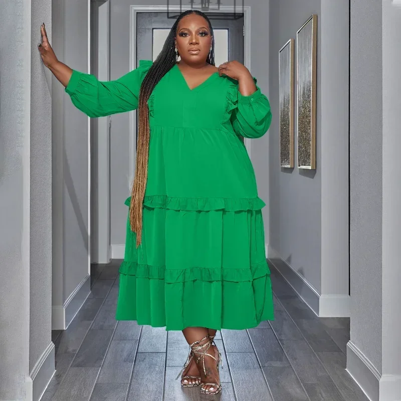 

GUWU Каскадные оборки с длинным рукавом и v-образным вырезом, свободное длинное платье макси размера плюс, женское весеннее платье 2024, винтажные изогнутые платья-платья, Vestidos