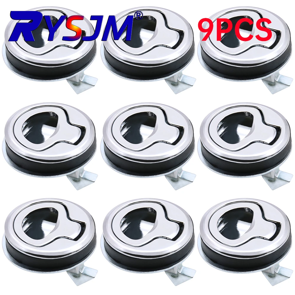 

9 шт. круглых нажимных замков-защелок для люков на палубе автодомов, лодок, морского транспорта, с ручкой-тягой, без ключа, для морских палубных шкафчиков