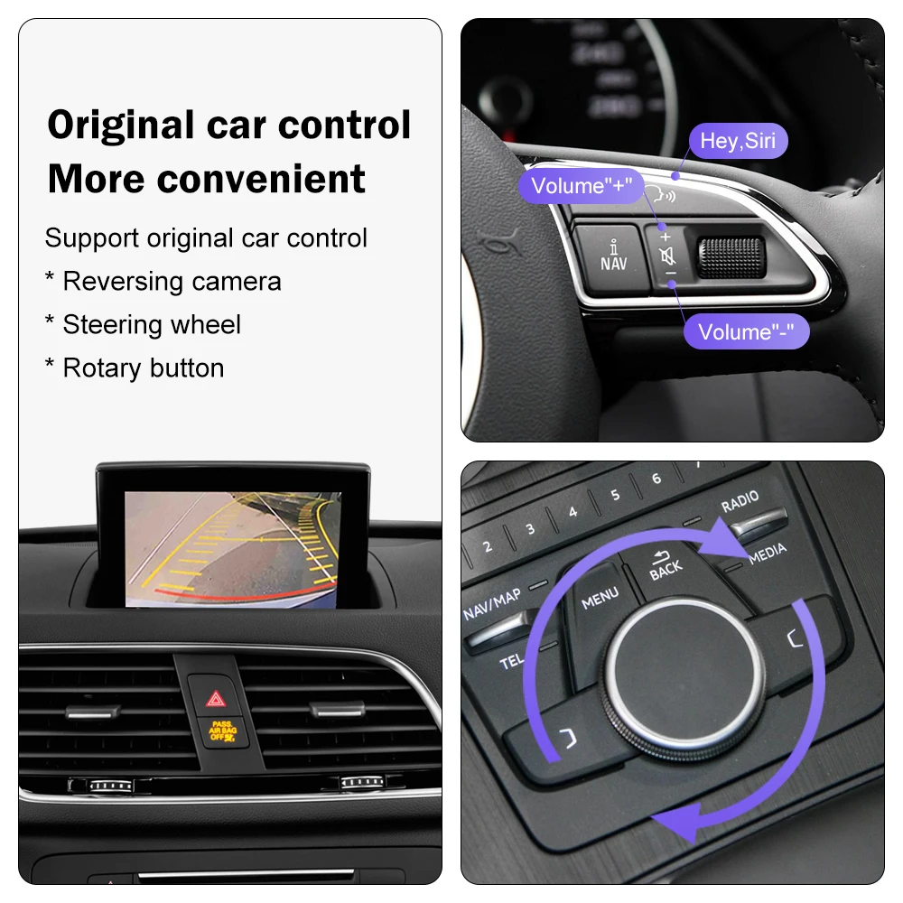 الطريق العلوي اللاسلكي Carplay لأودي A1 Q3 2014-2018 سنة دعم أندرويد السيارات ميرورلينك Airplay كاميرا خلفية مشغل السيارة