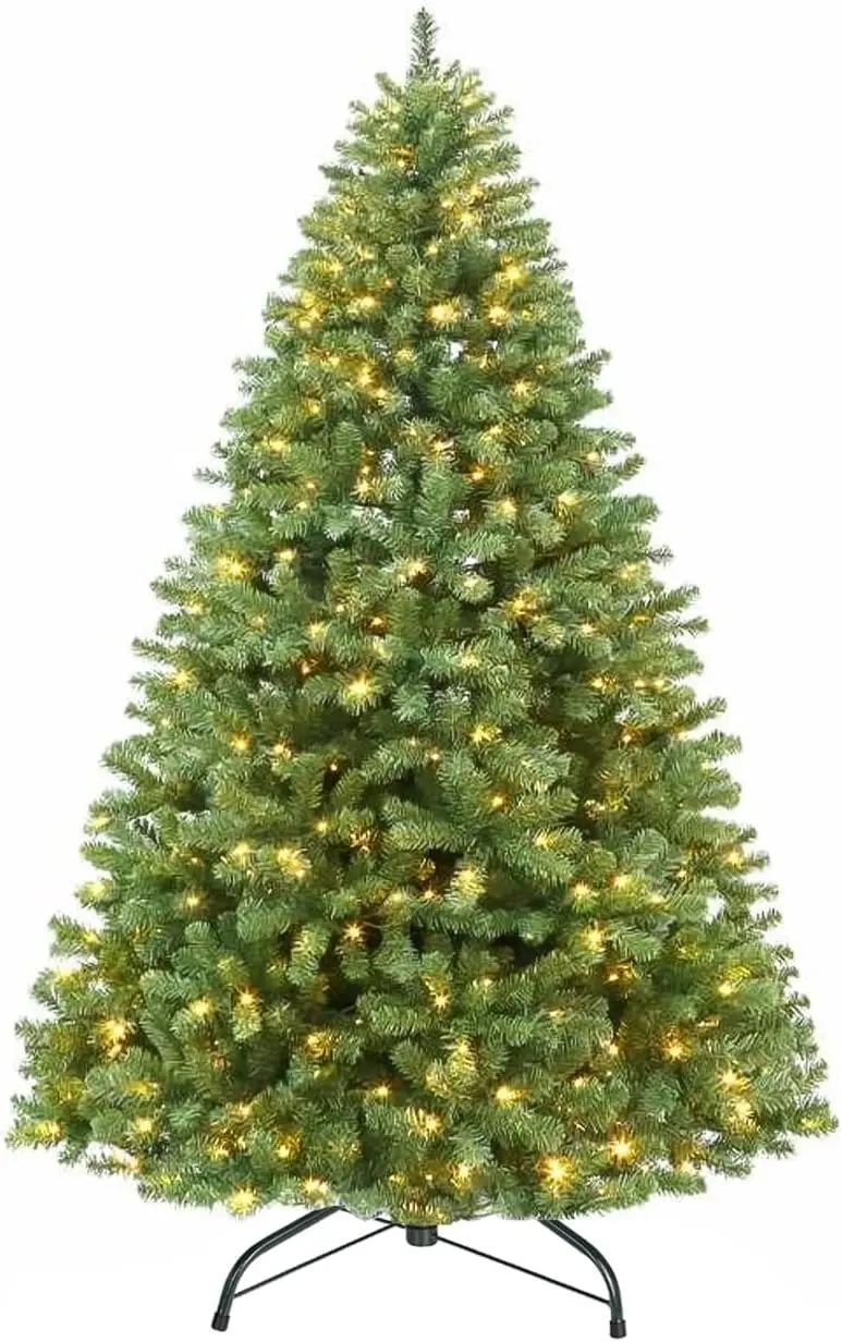 Prelit Artificial Christmas Tree, 400 Warm White Lights, 1100 Branch Tips, Metal Stand, Hinged Branches, 6.5 ft