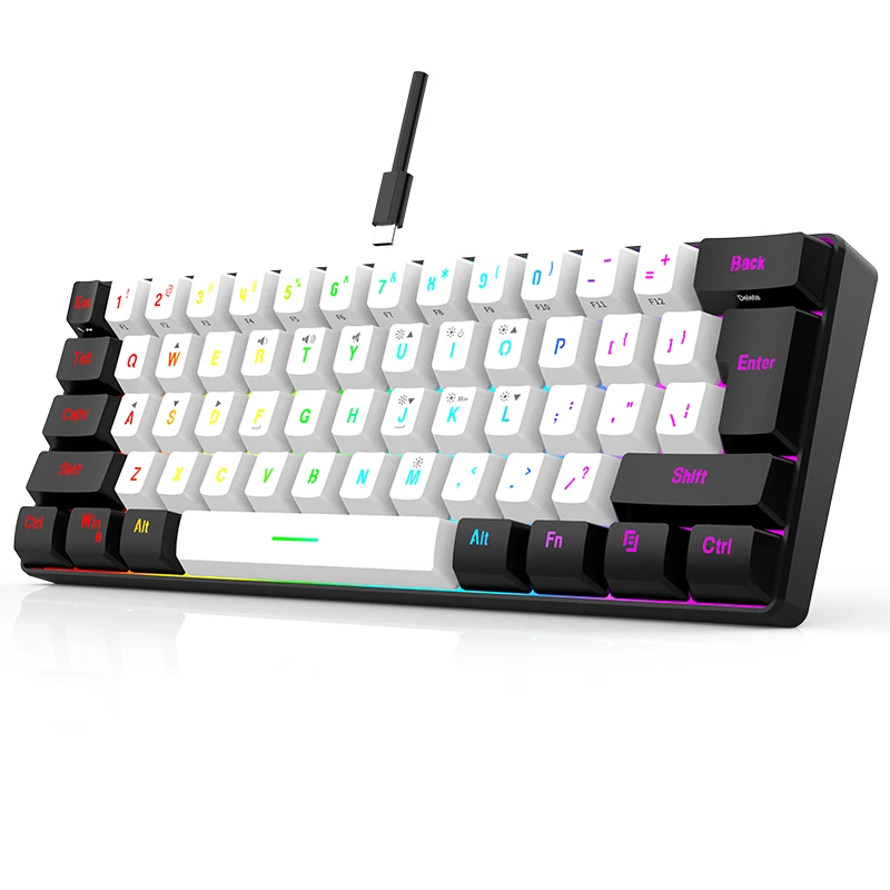

PCTENK G61 Wired 61 Keys TYPE-C Usb OEM RGB Mechanical Feel 60% Keyboard Custom Mini black white color Membrane Gaming Keyboard