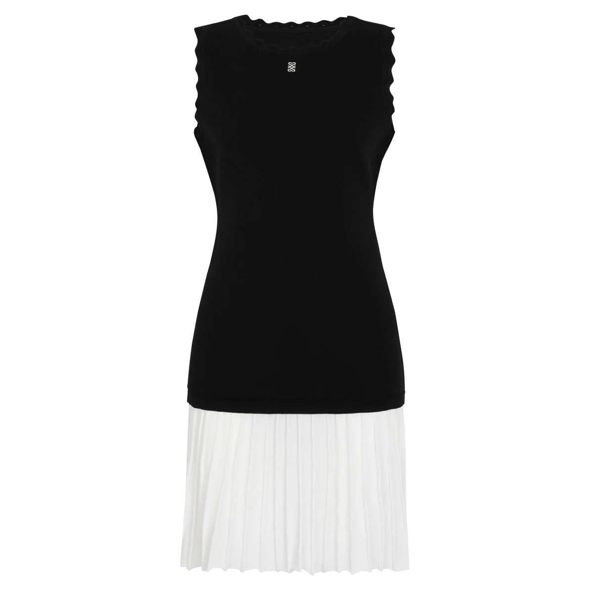 

2646 В наличии. Летнее модное женское платье без рукавов, короткое, с высококачественной вязкой, приталенное, с плиссировкой.