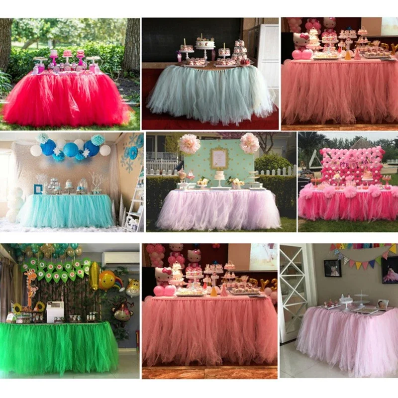 22m long fluffy tutu gauze table skirt mesh gauze birthday party dessert table wedding sign-in table surrounding tablecloth deco