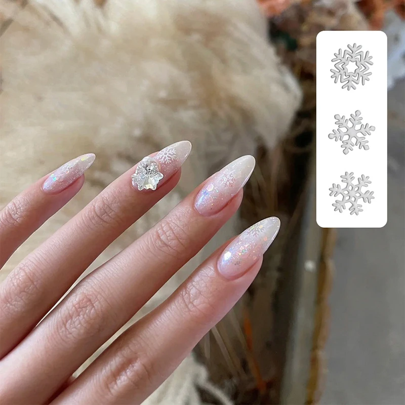 50 pçs natal floco de neve metal arte do prego strass jóias decoração manicure kit ornamentos natal