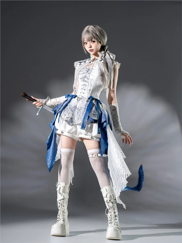 

Blue and white dragon bone Chinese-style shorts set dress