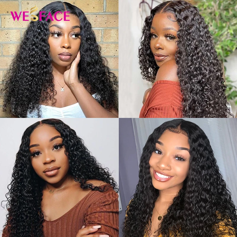 Water Wave Curly V Part Wigs Natural Black Wear To Go Glueless Human Hair Wigs Upgrade V Part Wig Curly Human Hair 180% Density