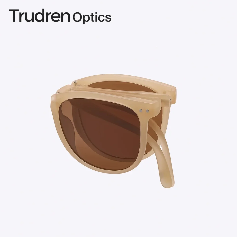 

Trudren Unisex Portable Folding Square Sun Glasses for Women Metal Rivets Spring Hing Foldable Travel Polarised Sunglasses 2075