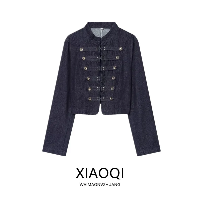 

Spring Summer 2026 Women's Design Sense Versatile Button Decorated Denim Jacket Outerwear Standard Fit Long Sleeve Short Length