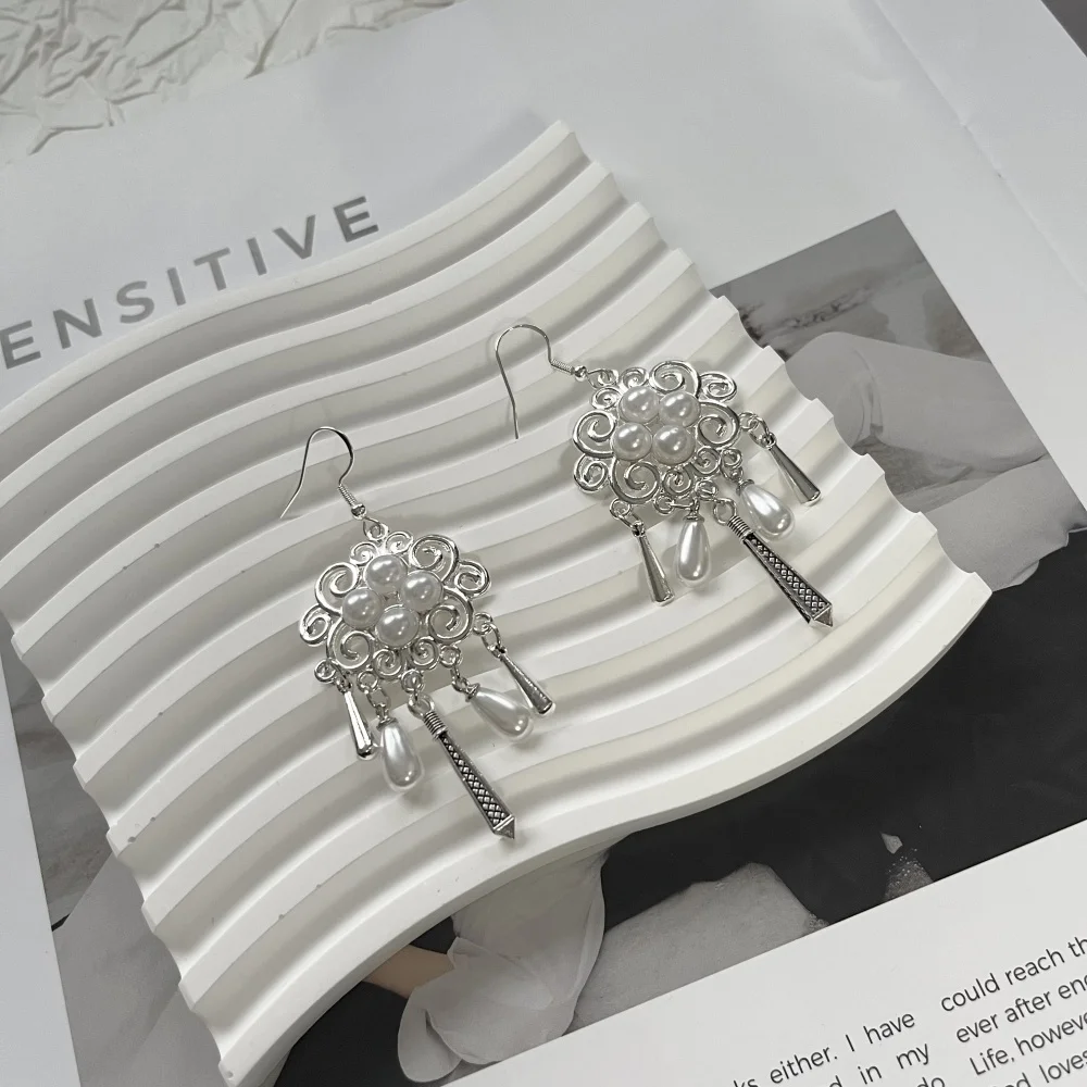 الهندي خمر المؤكسد الفضة اللون المعادن انخفاض الأقراط للنساء بوهو الأزرق الأسود حجر أقراط أذن منسدلة مجوهرات العرقية العربية #6