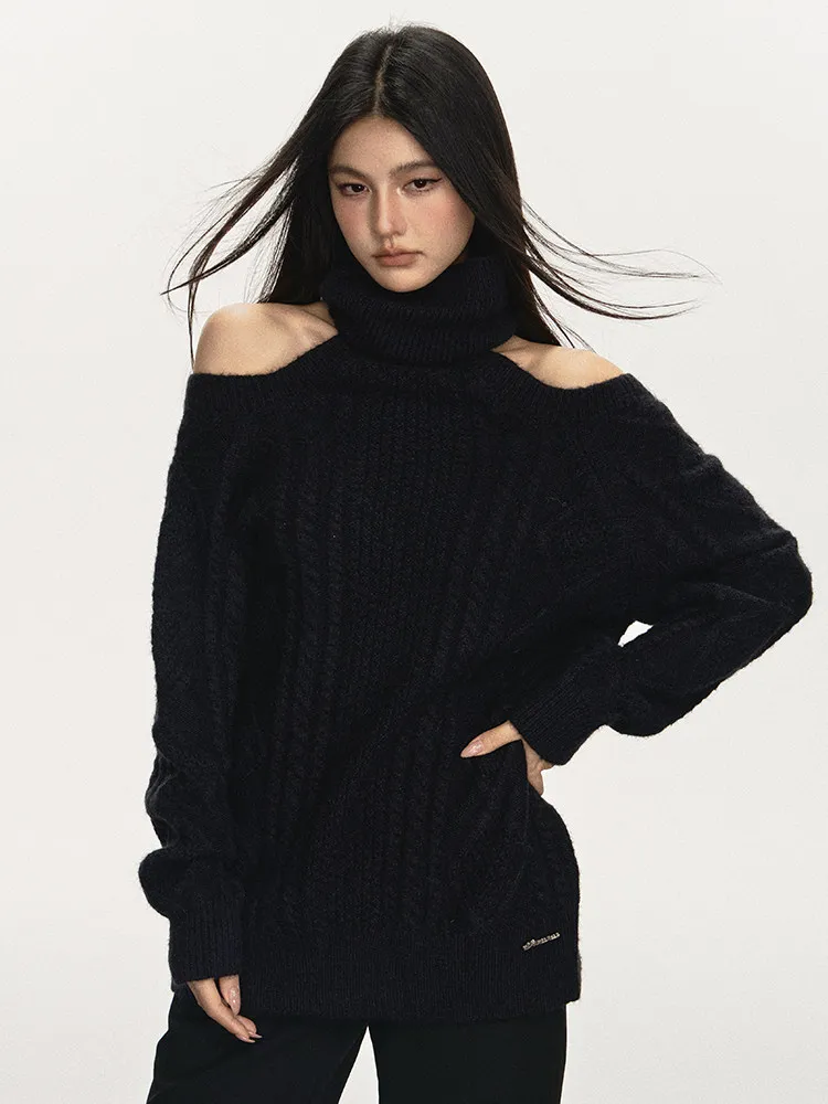 Women Red Gothic Pullover Sweater Harajuku Aesthetic Y2k Long Sleeves Turtleneck Knitted Sweaters Vintage 2000s Clothes Autumn