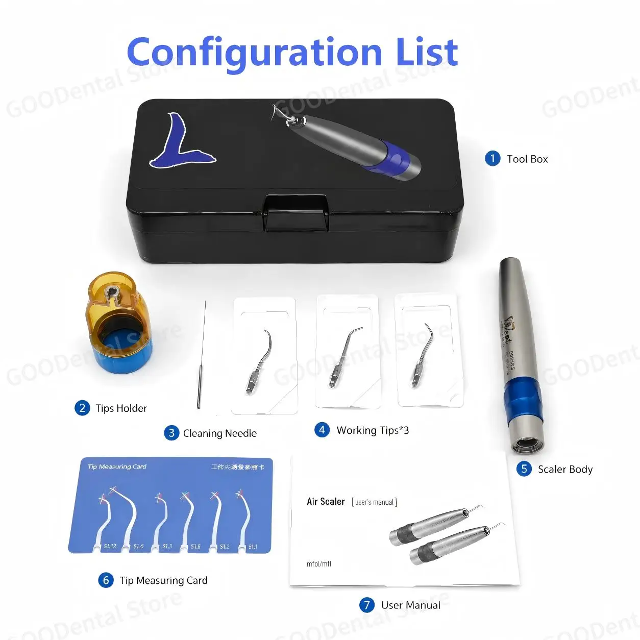 Dental Air Scaler Handpiece Fiber Optic Sonic Scaler Compatible KAVO Connector with S1 S2 S3 Tips for Dental Hygiene Cleaning