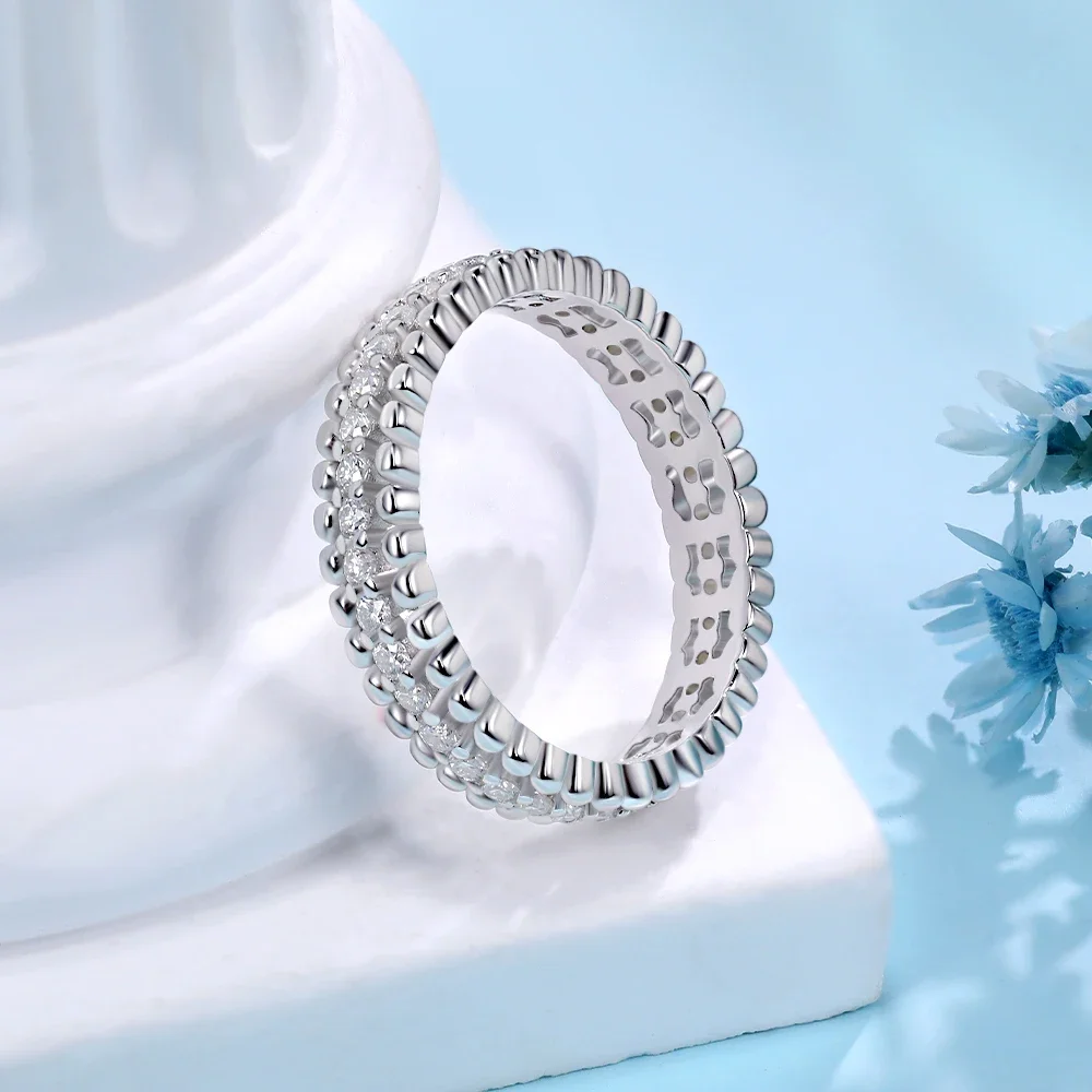 M-JAJA Double Beaded Edge Moissanite Full Eternity Band for Women S925 Sterling Silver Wedding Promise Ring Fine Jewelry Gift
