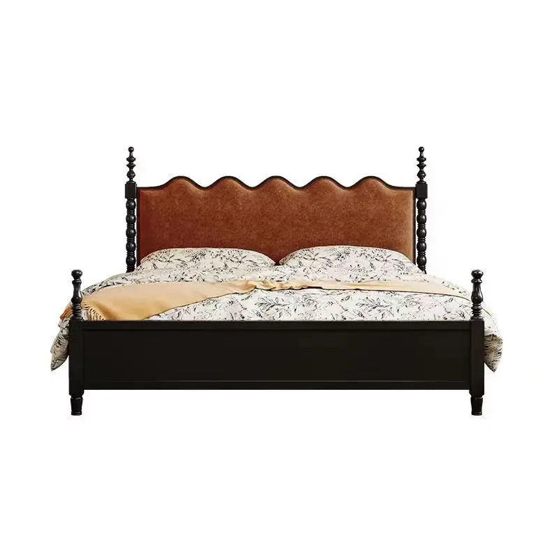 

American retro solid wood bed French pastoral master bedroom double bed modern simple medium and ancient style bed and breakfast