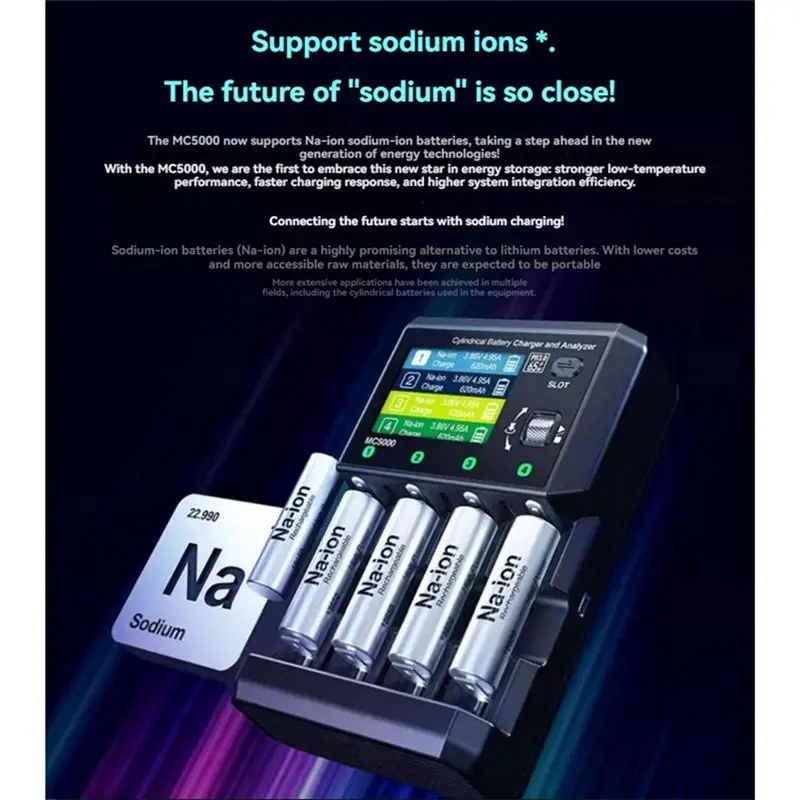 ABGI MC5000 Smart Battery , 80W 4-Channel, Bluetooth APP, PD 3.0 65W, for Li-/LiFe/NiMH/NiCd/for Eneloop/NiZn/LTO/Na-