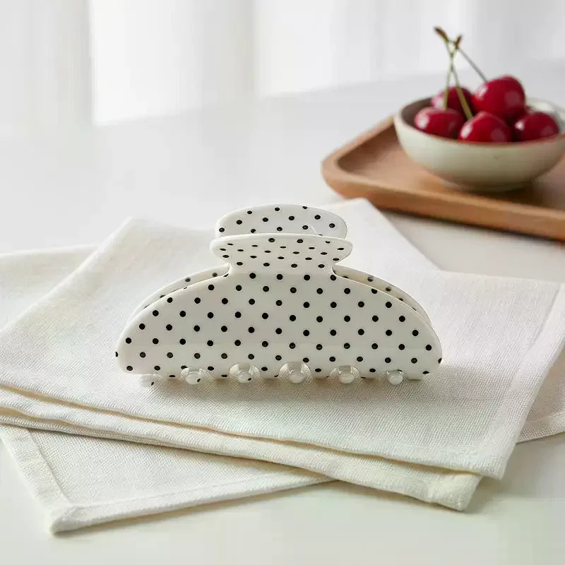 Retro Large Polka Dot Hair Claw Clip for Women Durable Acrylic Shark Clip for All Hair Types