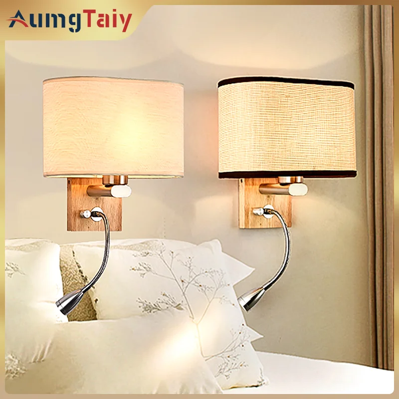 

Bedroom Wall lamp With 3W Spotlight Fabric Modern Sconce for Living Room Bedside Mirror Light Home Decor Indoor Light Fixtures