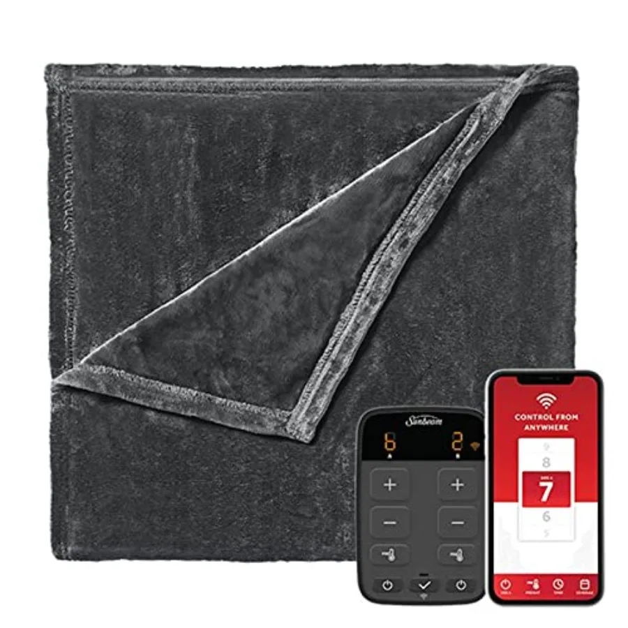 

Velvet WiFi Connected Dual Temperature Warm Thermal Heated Electric Blanket with Controller App and Voice Assistant Queen Slate