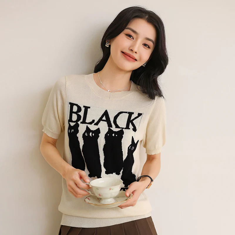 

100% Cotton Women's Short-Sleeved O-Neck T-Shirt Knitted Summer Fashionable Thin Style Hot Selling Casual Top for Women