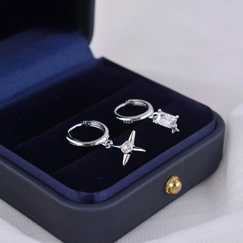 

Fashiom Zircon Earrings Advanced Sterling Silver Earrings New 2024 KoreanTemperament Cross Earrings