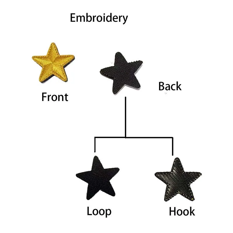 3*3CM/ PVC Rubber Small Star Hook Patches Military Stickers on Backpack,Stars Clothes Applique Embroidery Hook and Loop Patch