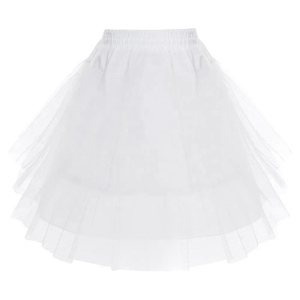 Crianças 3 camadas petticoat branco underskirt rede crinoline deslizamento underskirts para flor meninas vestido de casamento