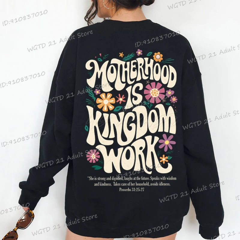 Motherhood Is Kingdom Work Graphics Pullover Retro Christian Mom Women's Sportswear Casual Long Sleeve Bible Verse Sweatshirts