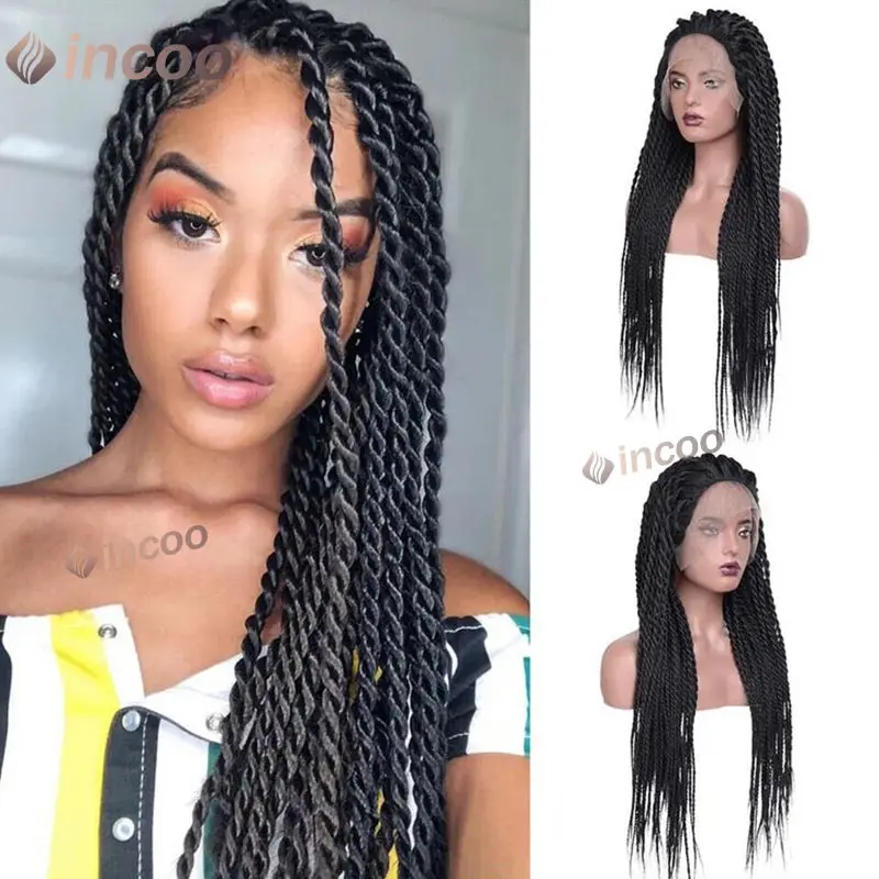 

Synthetic Full Lace Frontal Wigs Box Lace Frontal Braided Wig For Black Women Senegalese Twist Braided Wigs Goddess Braids Wig