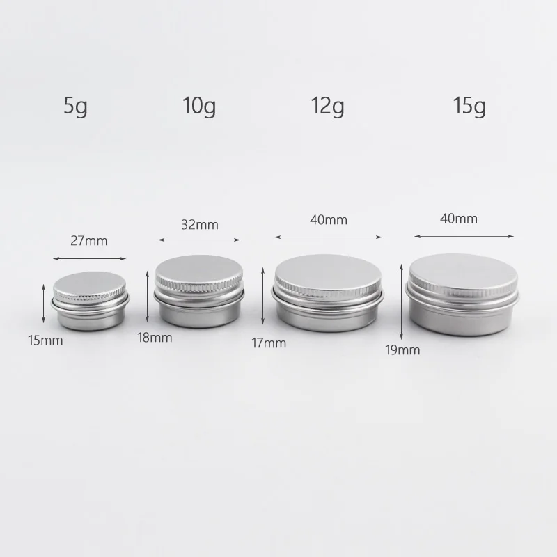 Latas vacías de aluminio plateado con tapa de tornillo, latas de especias con tapa de tornillo, 5g, 10g, 12g, 15g, 30g, 100 piezas