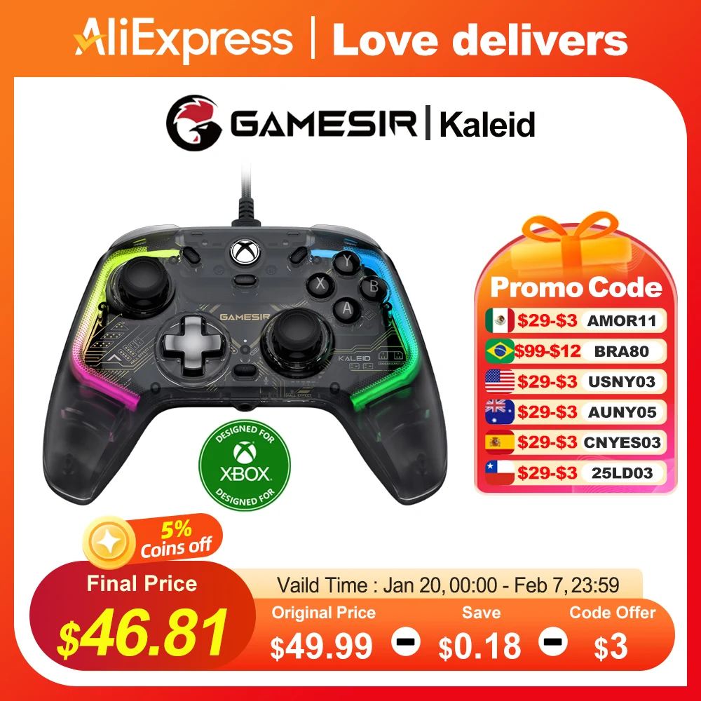 GameSir Kaleid Xbox controlador con cable con botones de microinterruptor efecto Hall para Xbox Series S X, Xbox One, PC Windows 10 11 Steam