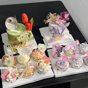 Alles Gute zum Geburtstagstortedekorationen für Kinder, rosa Gold, Klapptyp, Schmetterling, Dessertdekoration, Babypartygeschenk, Party, neu, 12 Stück 6 Hauptverkaufs -Top Flores -Kuchen - №2