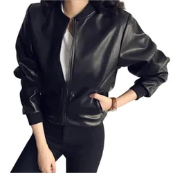 Women's PU Leather Zipper Slim Moto Biker Jacket Autumn Winter Windproof Coat